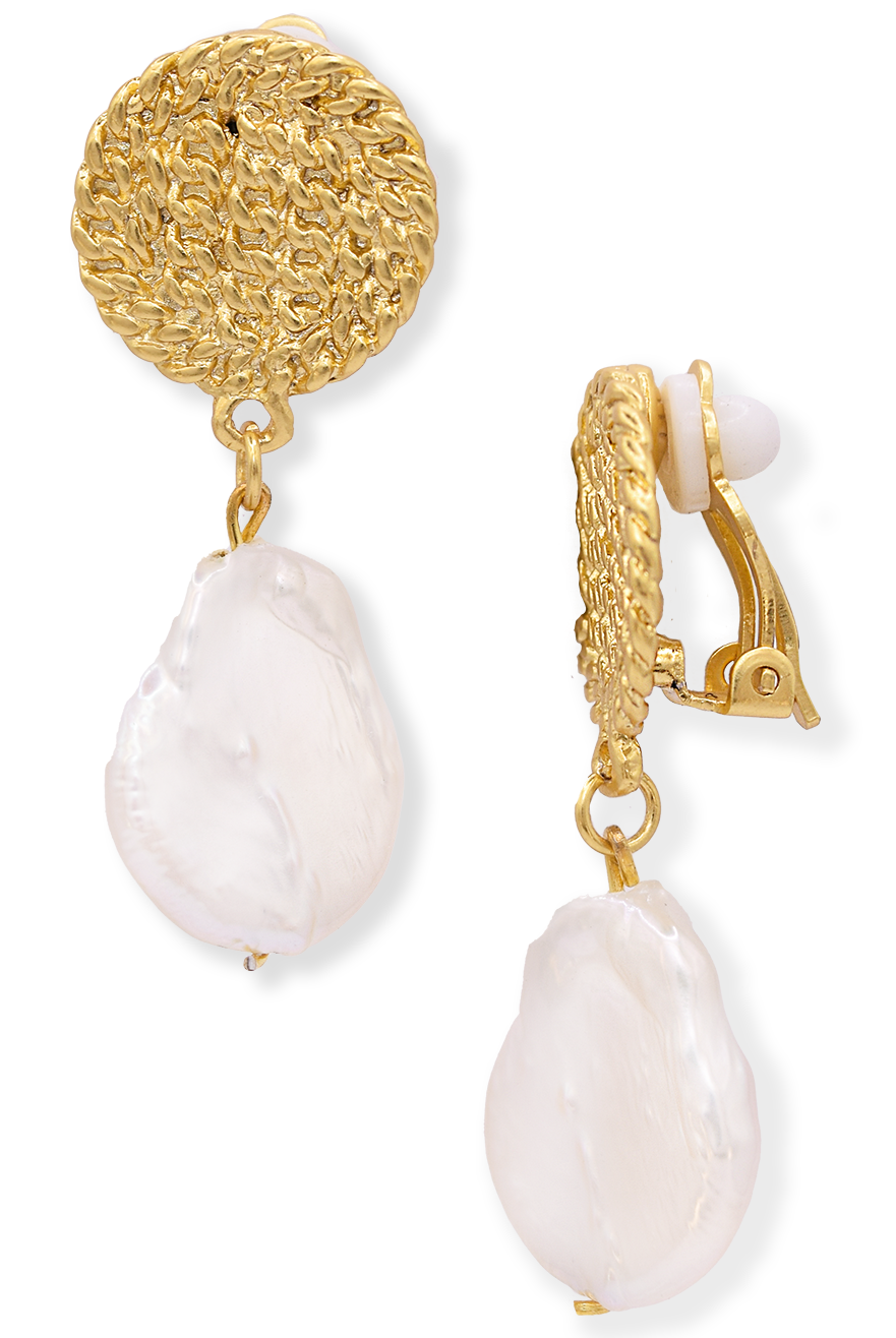 Large flat pearl earrings deals