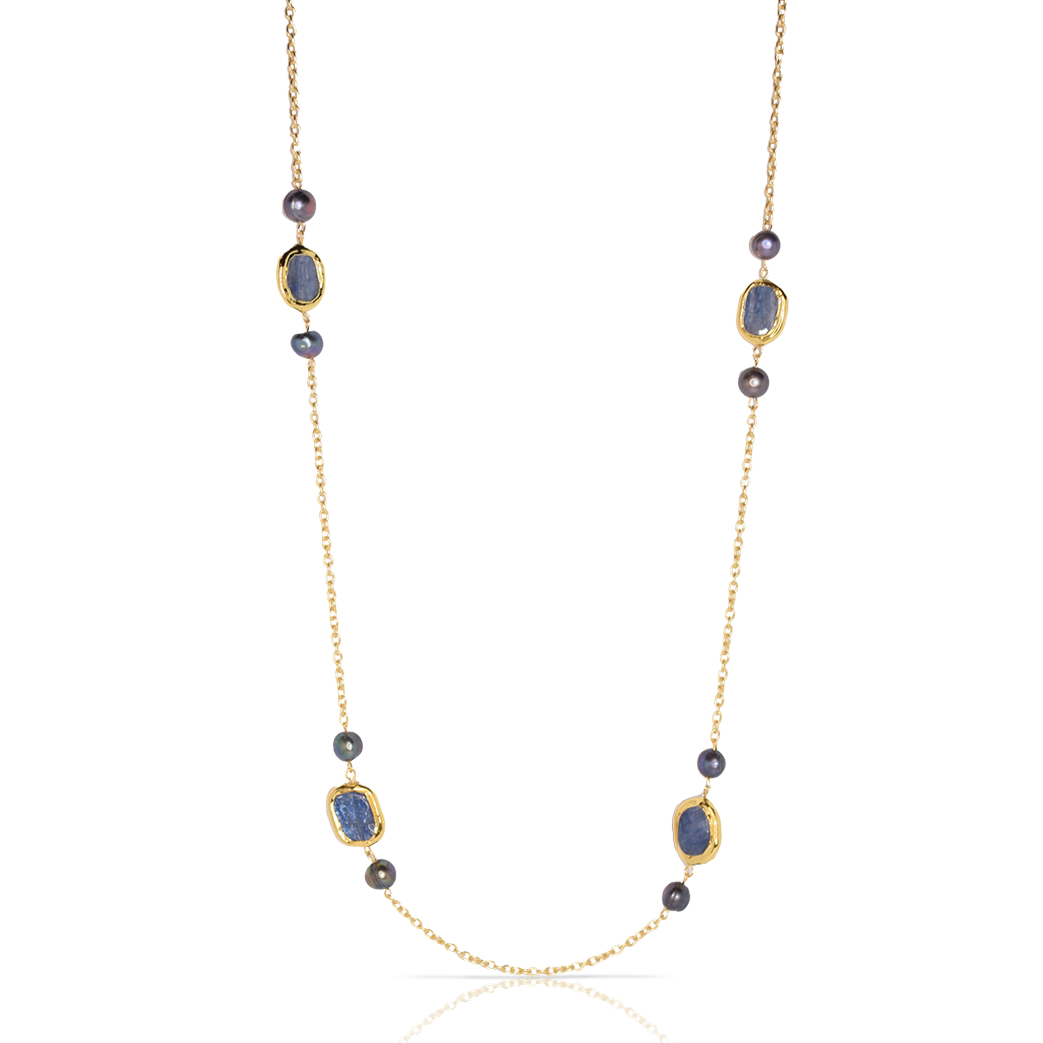 Kyanite X Blue Pearl Station Necklace