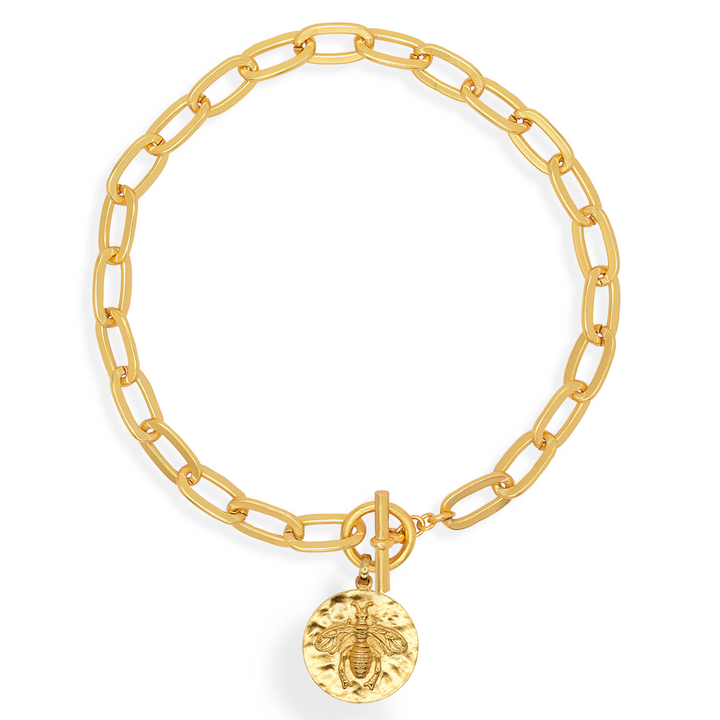 Thick link short necklace with bee pendant - Karine Sultan