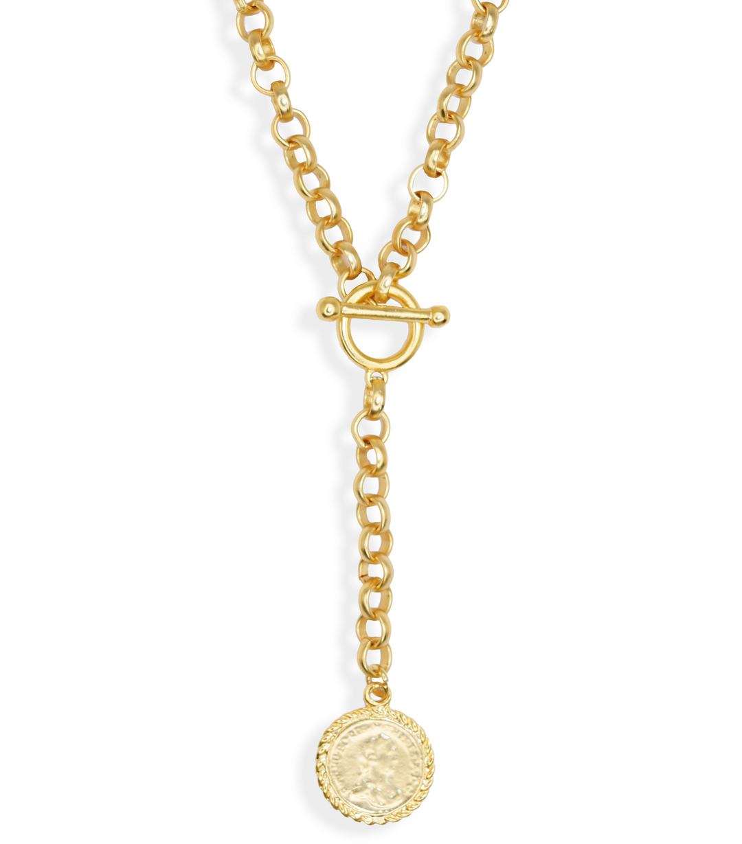 Y link necklace with old world coin pendant - Karine Sultan
