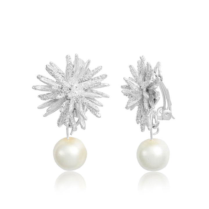 Starburst X Pearl Clip Earrings - Karine Sultan