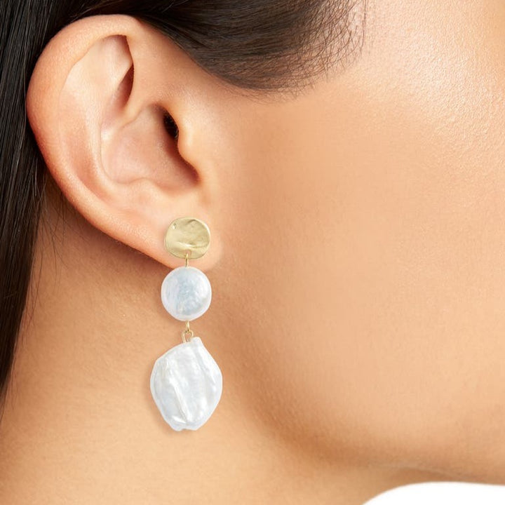 Genuine flat pearl linear drop earrings - Karine Sultan