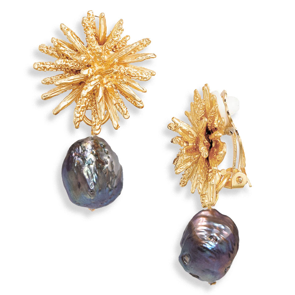 Starburst clip-on earrings extra large peacock pearl - Karine Sultan