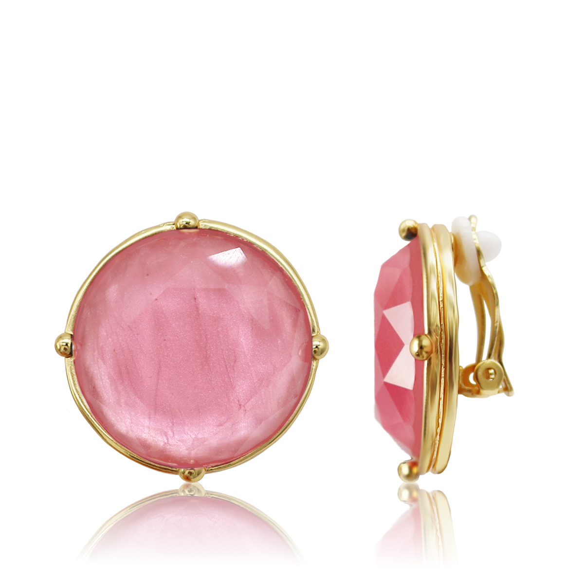 Large Pink Stone Clip On Earrings - Pain Free Clip On Earrings