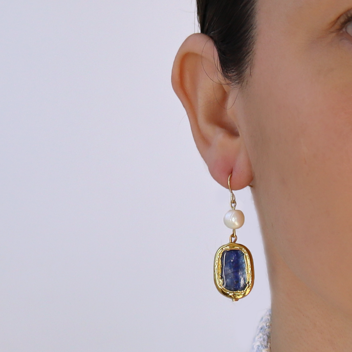 Kyanite X Peacock Pearl Earrings