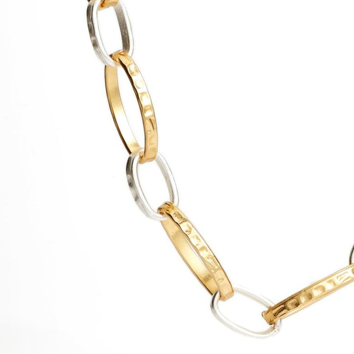 Two Tone Hammered Link Long Chain - Karine Sultan