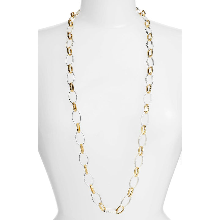 Two Tone Hammered Link Long Chain - Karine Sultan