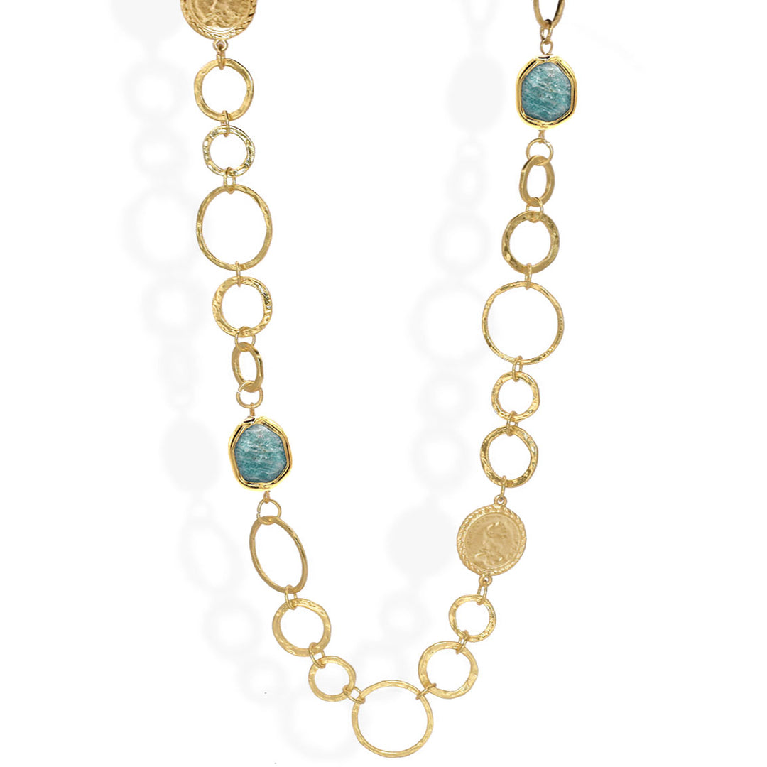 Coin X Amazonite Long Necklace