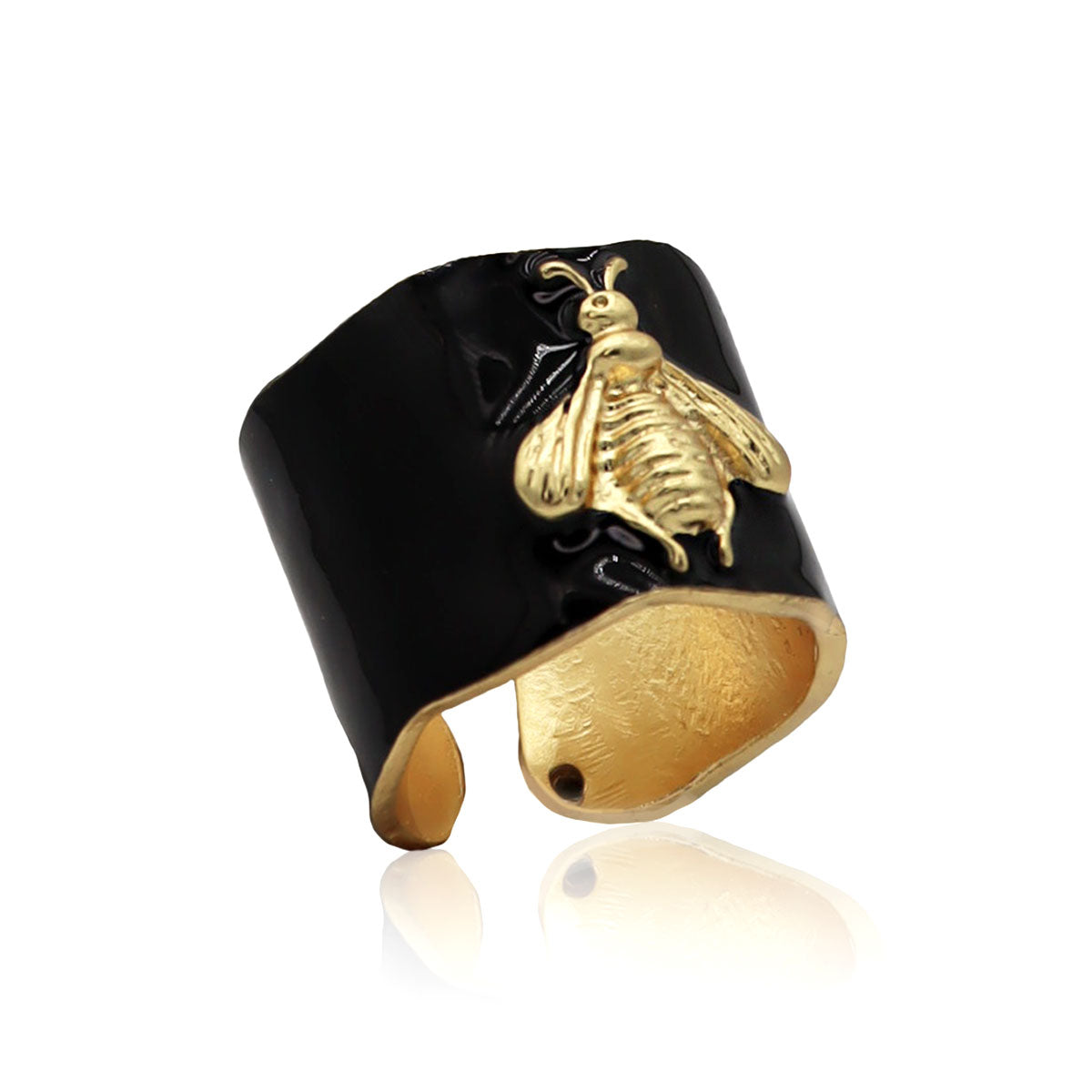 Elegant Black Enamel Bee Ring - Unique Fashion Statement
