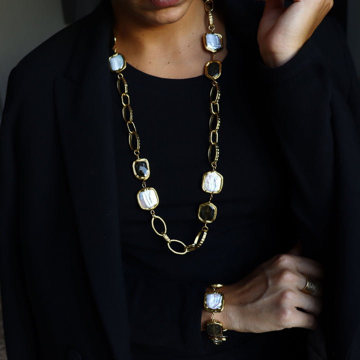 Stone & Pearl Long Necklace