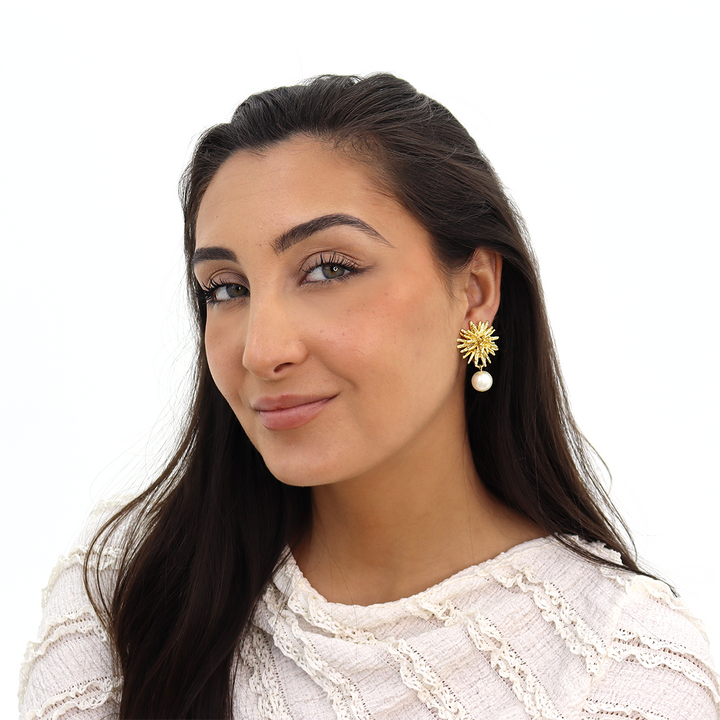 Starburst X Pearl Clip Earrings - Karine Sultan