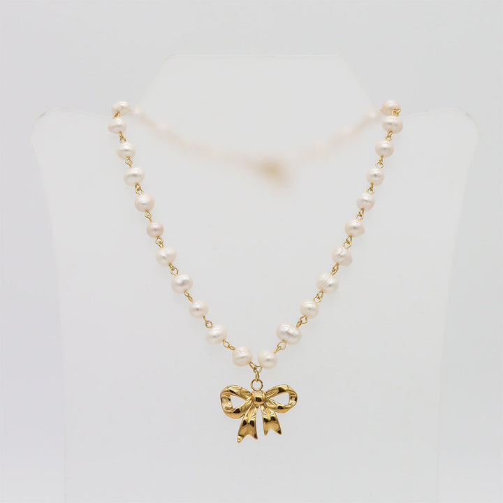 Lady Pearl X Bow Necklace