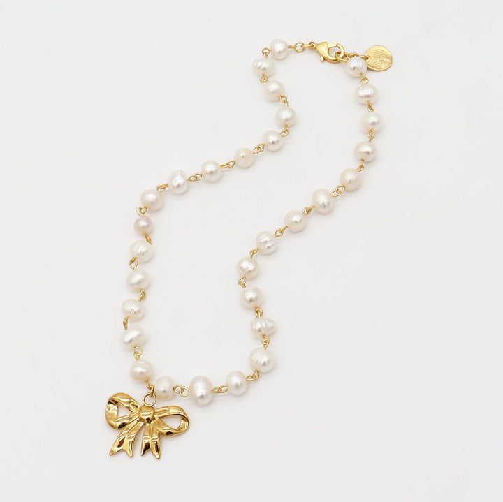 Lady Pearl X Bow Necklace