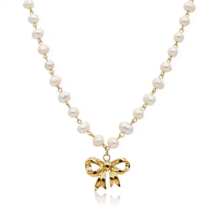 Lady Pearl X Bow Necklace