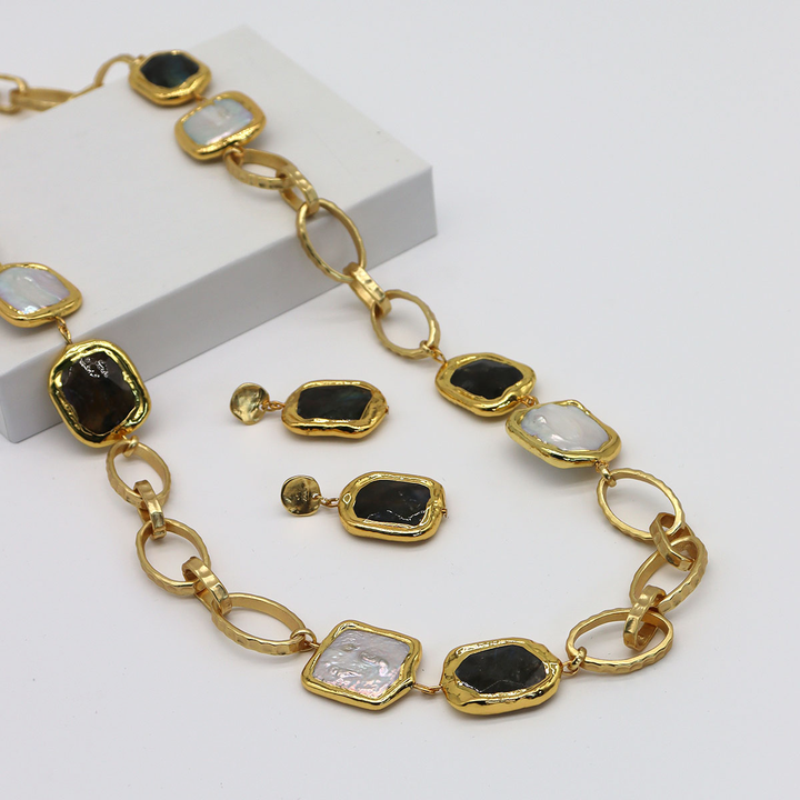 Stone & Pearl Long Necklace