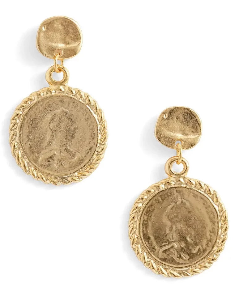 Gold coin 2025 drop earrings