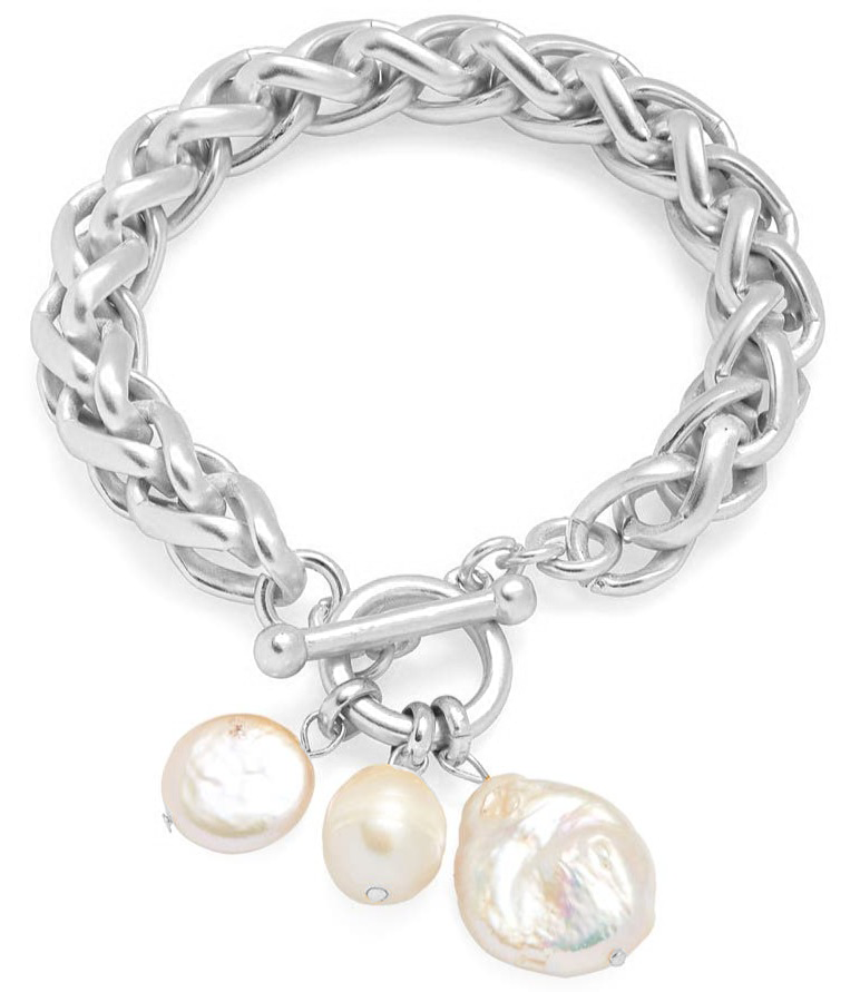 Braided link bracelet with mixed pearl charms - Karine Sultan
