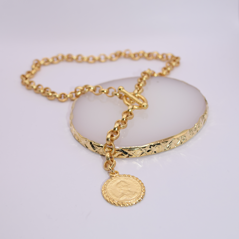 Y link necklace with old world coin pendant - Karine Sultan