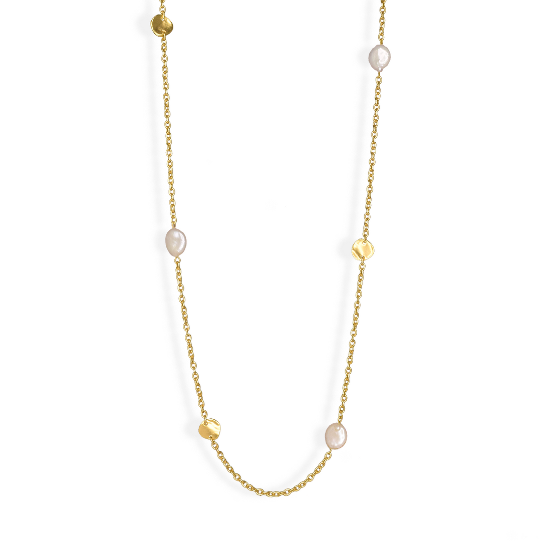 Coin and flat pearl delicate station necklace - Karine Sultan