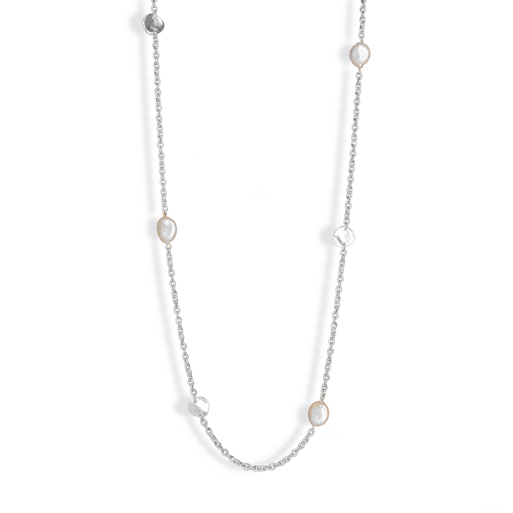 Coin and flat pearl delicate station necklace - Karine Sultan