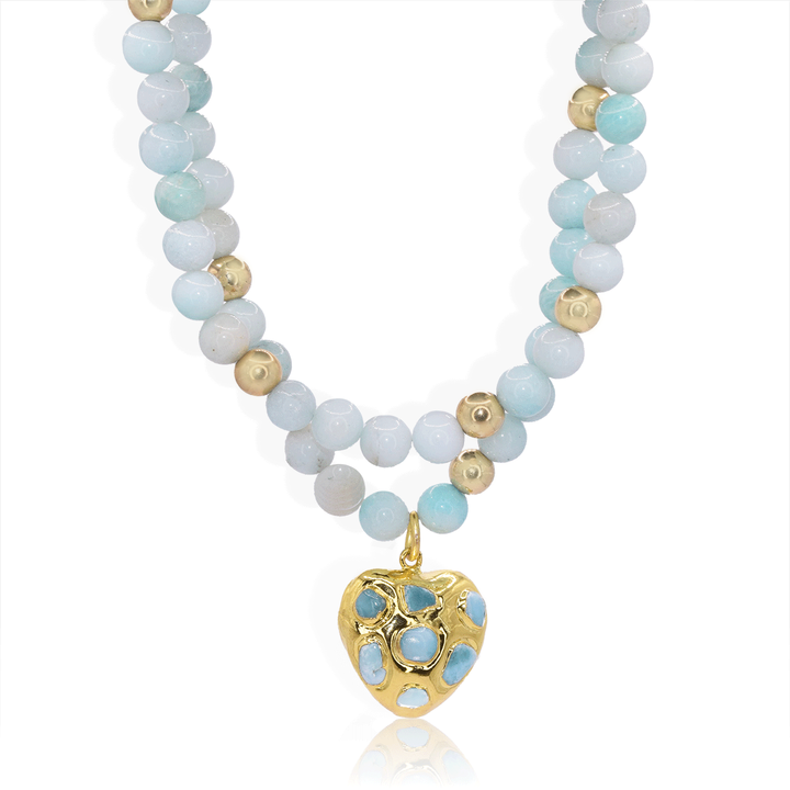 Amazonite beaded necklace with heart pendant