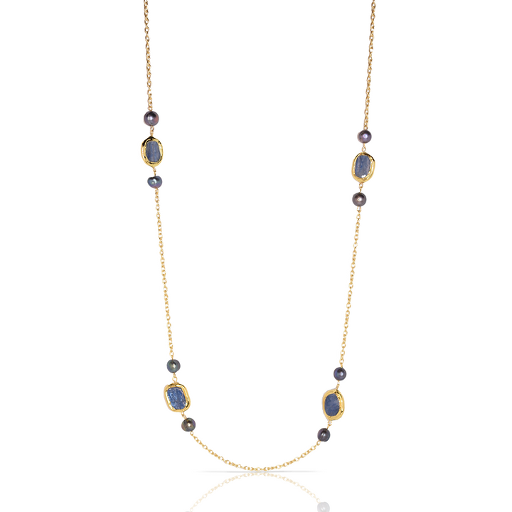 Kyanite X Blue Pearl Station Necklace