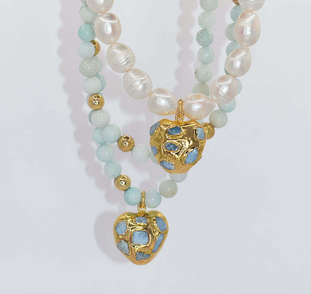 Amazonite beaded necklace with heart pendant