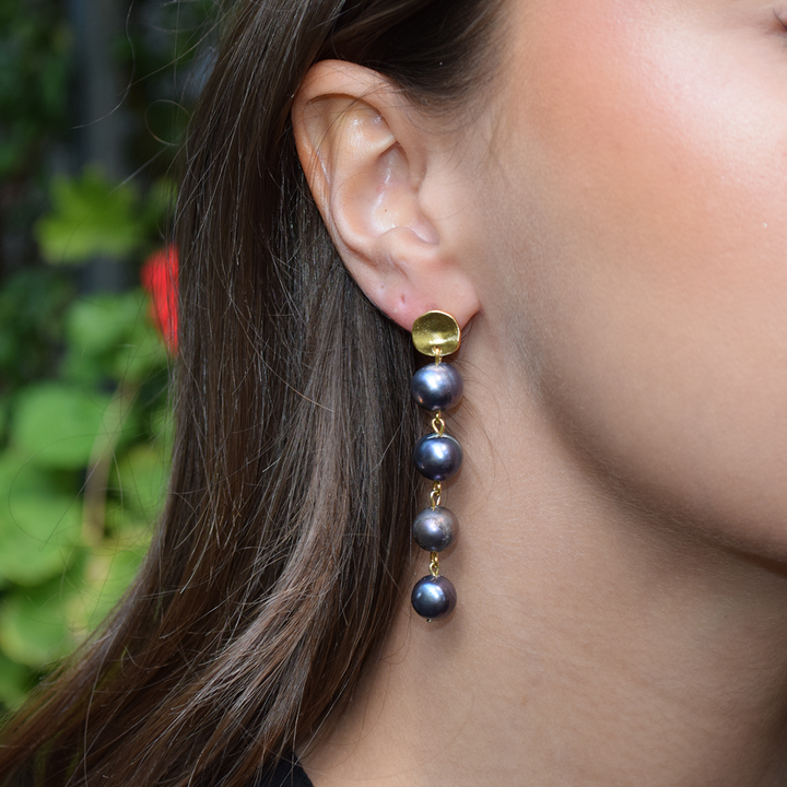 Peacock Pearl Linear Earrings
