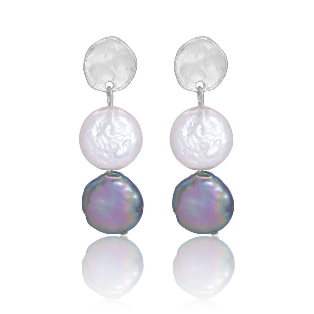 Medallion coin stud earrings with mixed pearl drop - Karine Sultan