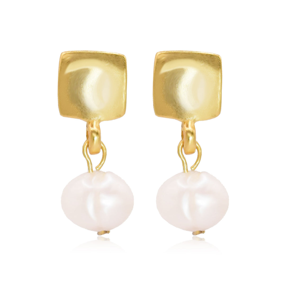 Square stud & pearl drop earrings - Karine Sultan