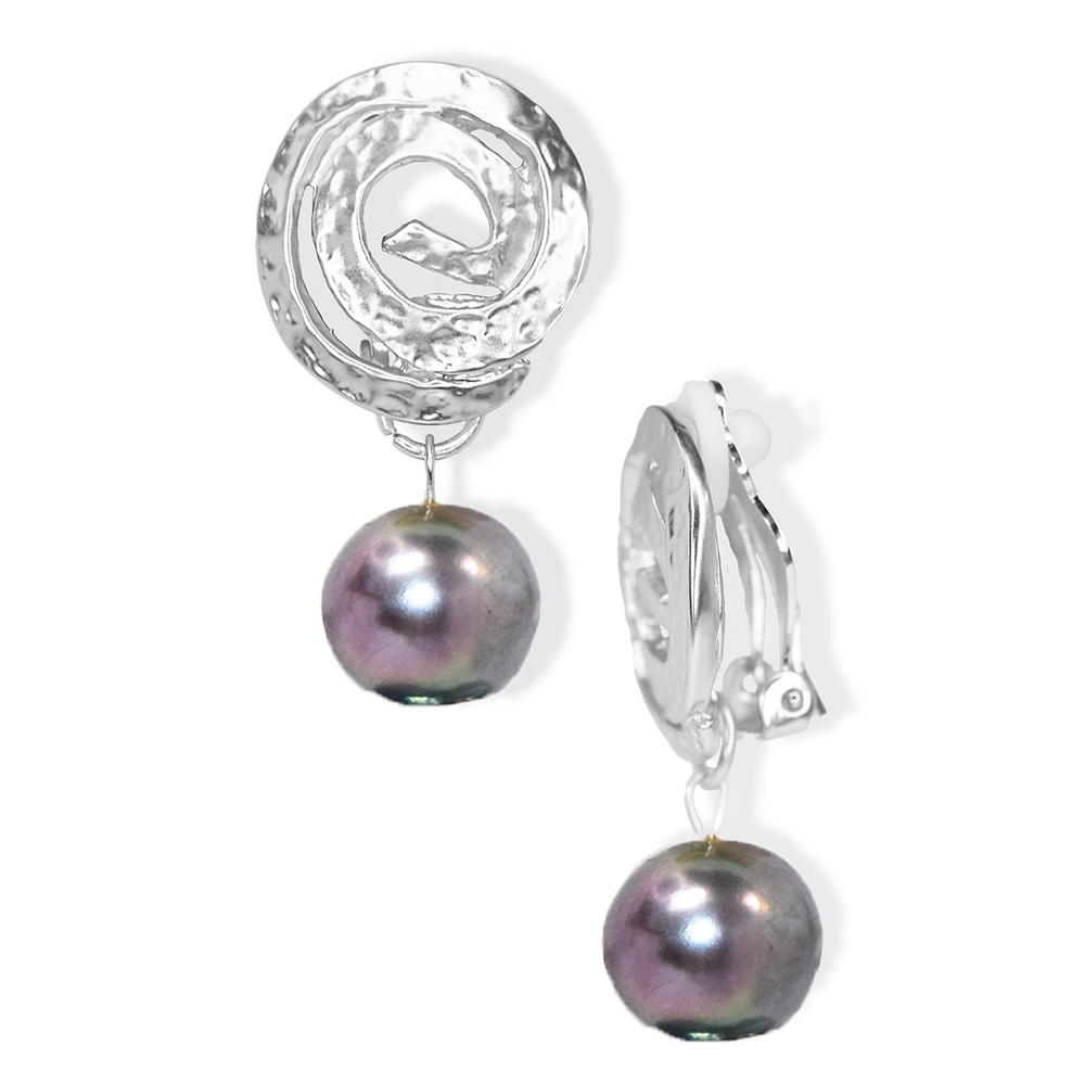 Circular clip-on earrings with black pearl drop - Karine Sultan