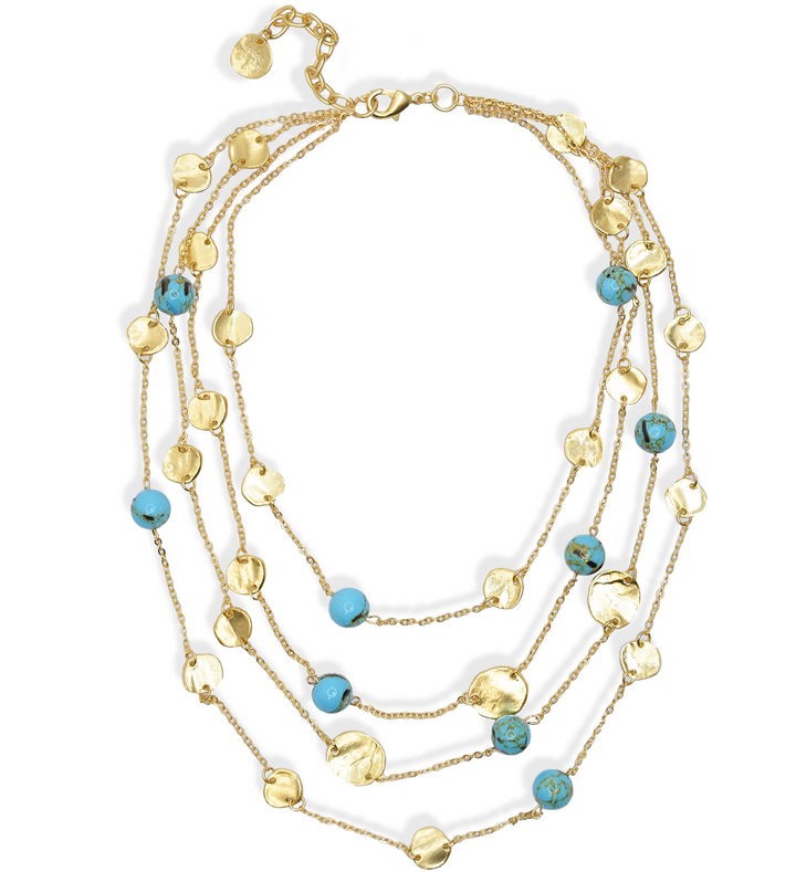 Coin and turquoise pearls multi strand necklace