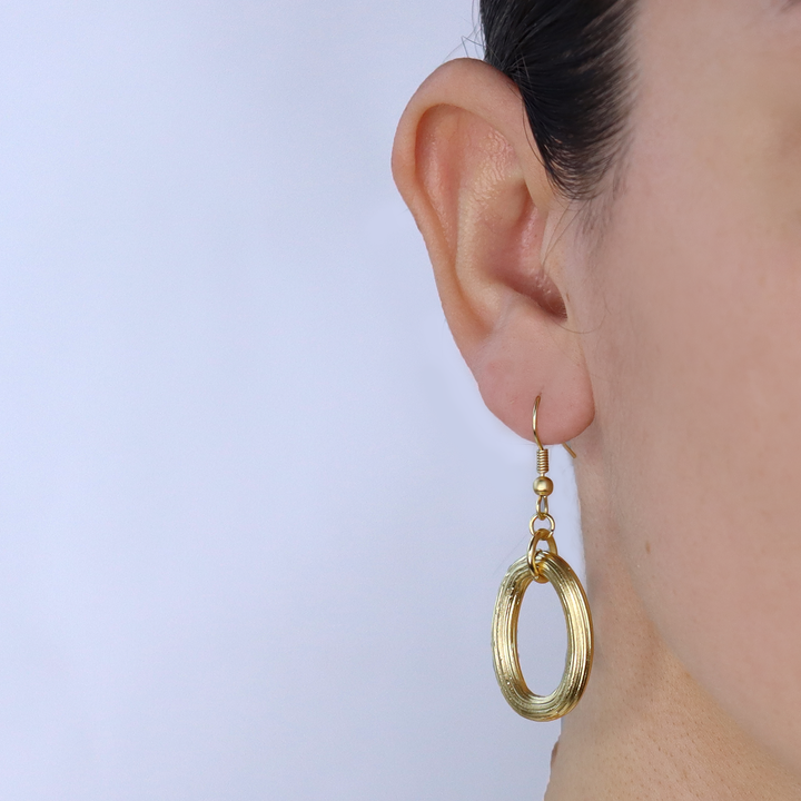 Brushed oval dangle earring