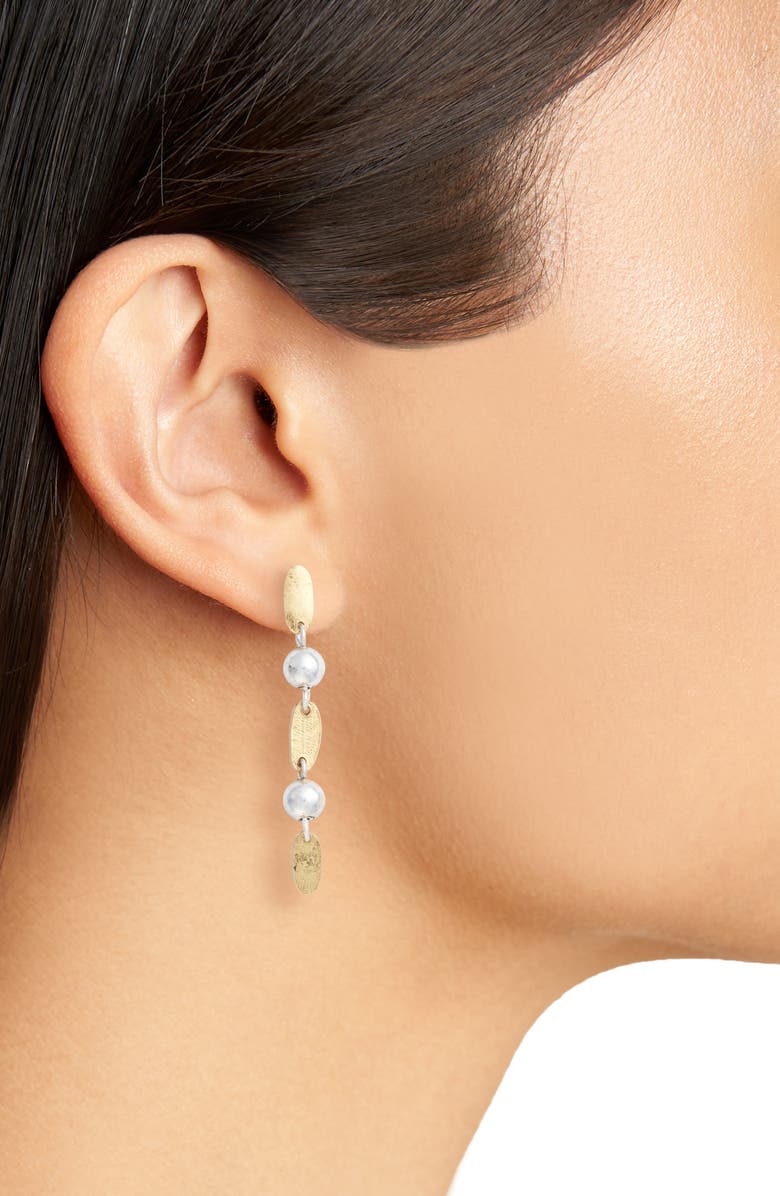 Mixed metals linear drop earrings
