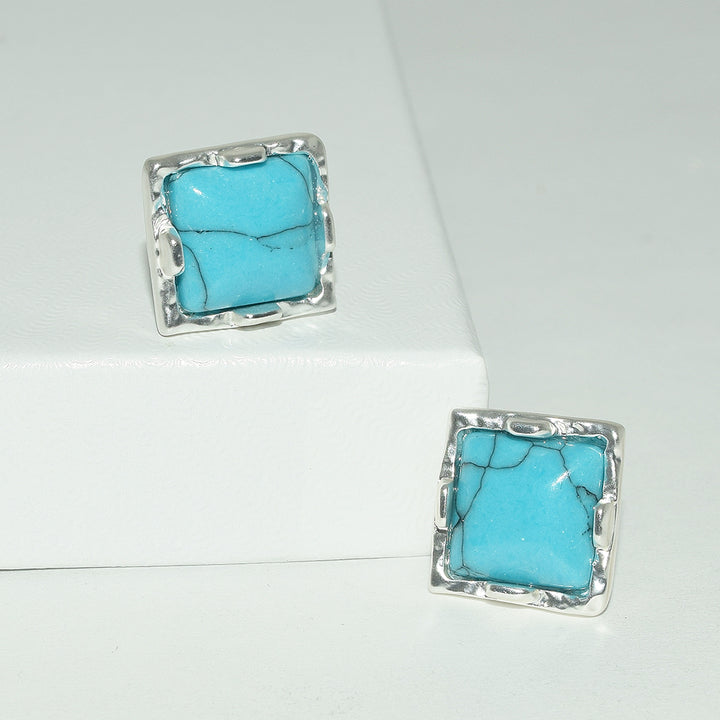 Vibrant turquoise cabochon square stud earrings