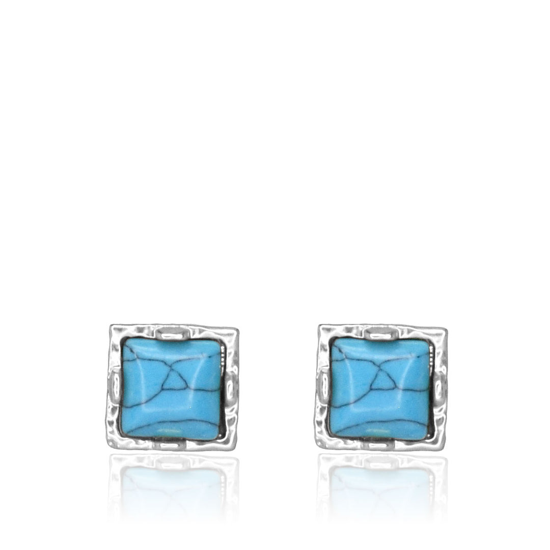 Ornate Bohemian Stud Earrings with Stone - Turquoise Ornate Bohemian Stud Earrings with Stone - Turquoise