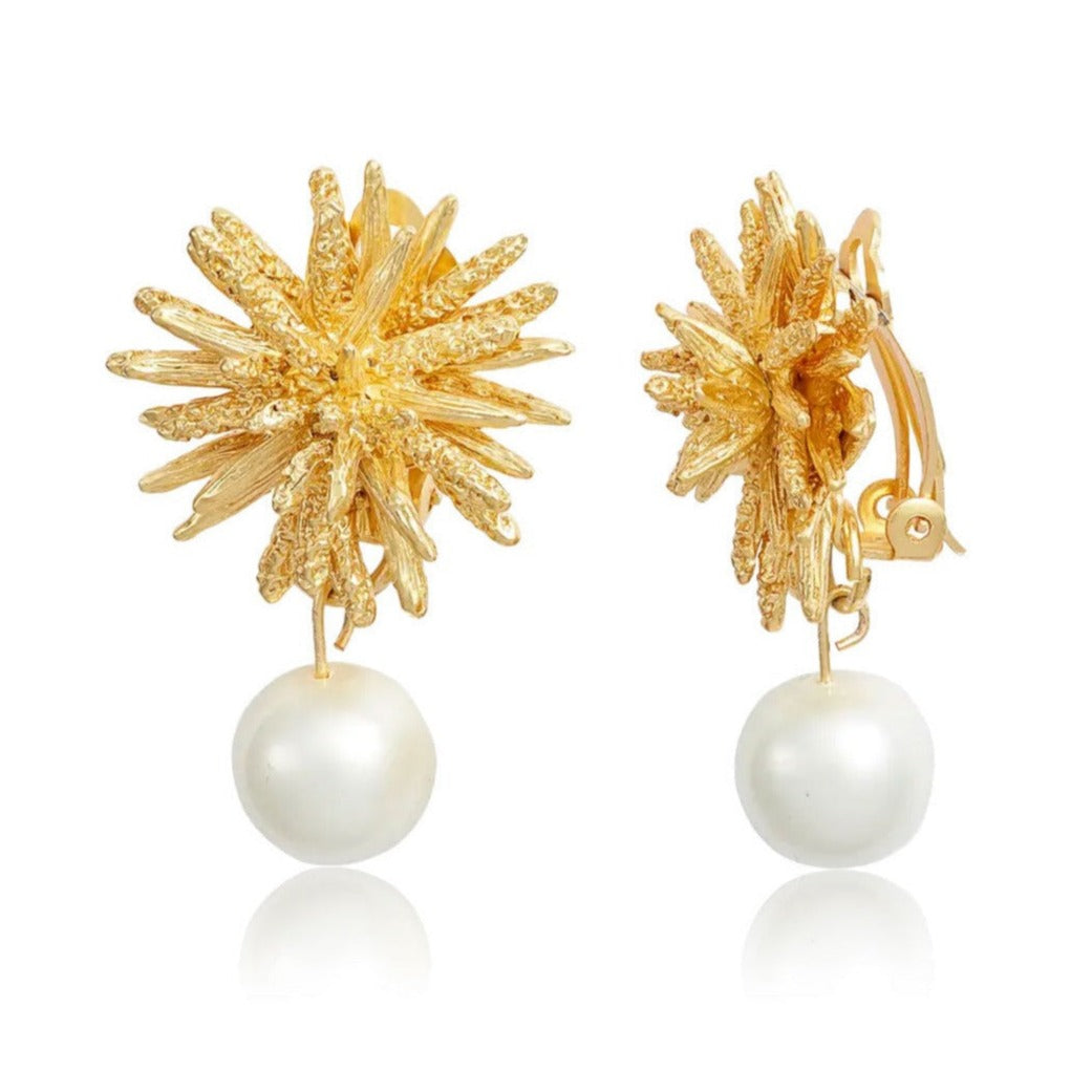 Starburst pearl drop clip-on earrings - Karine Sultan