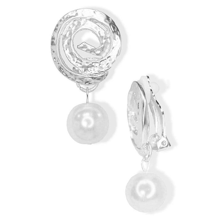 Circular clip-on earrings with pearl drop - Karine Sultan
