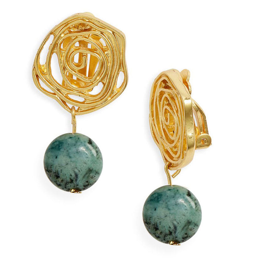 Swirling rose clip-on earrings with African jasper - Karine Sultan