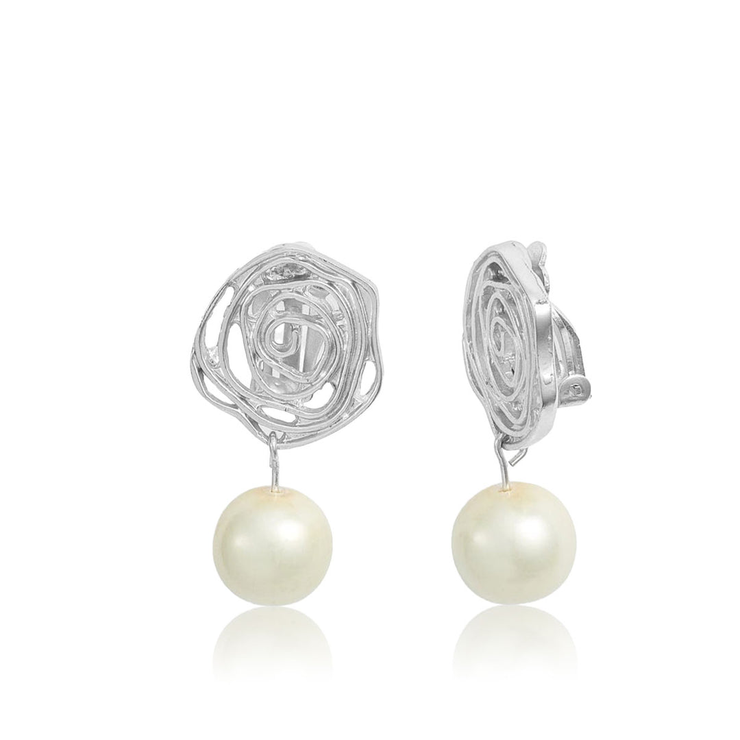 Rose X Pearl Clip Earrings - Karine Sultan
