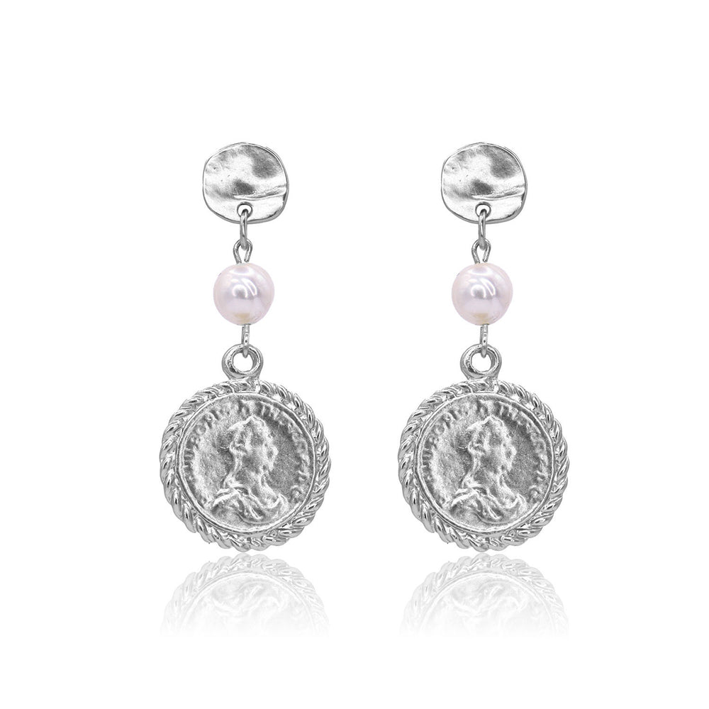 Coin and pearl linear drop earrings - Karine Sultan
