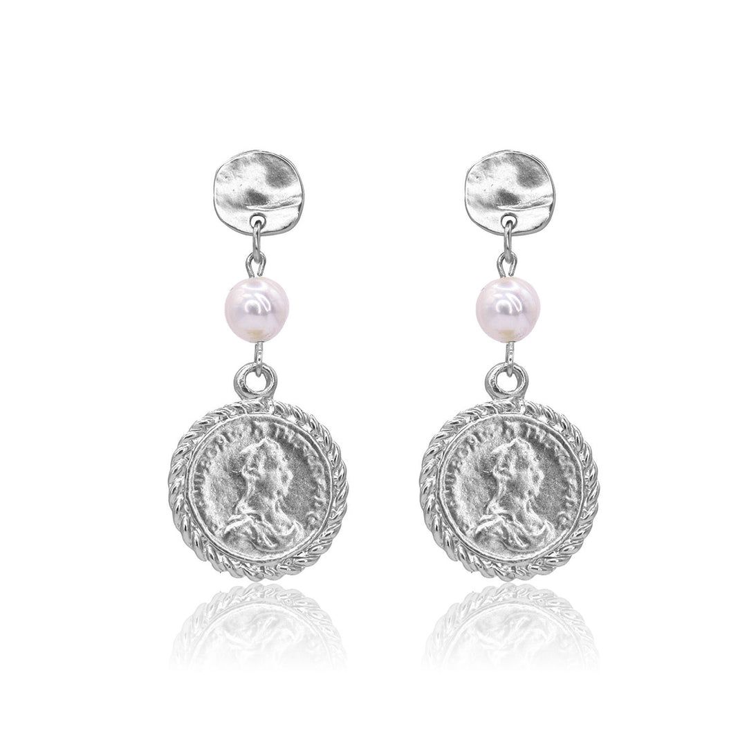 Coin and pearl linear drop earrings - Karine Sultan