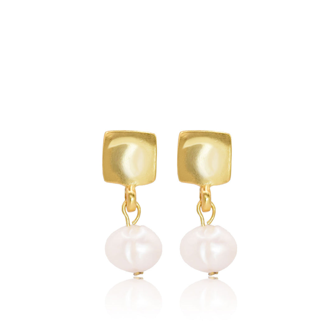 Square stud & pearl drop Earrings - Karine Sultan