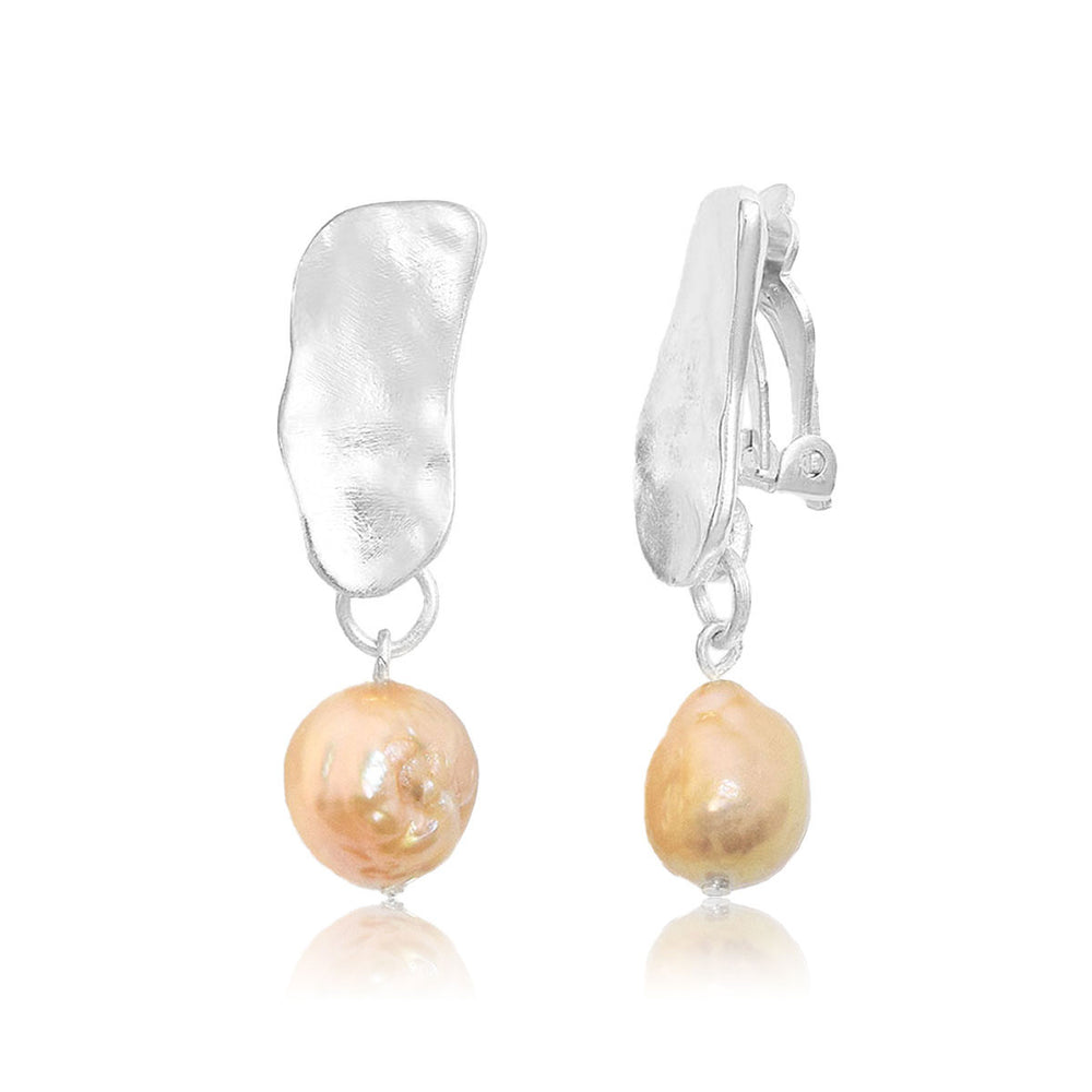 Cobblestone X Pink Pearl Clip Earrings - Karine Sultan