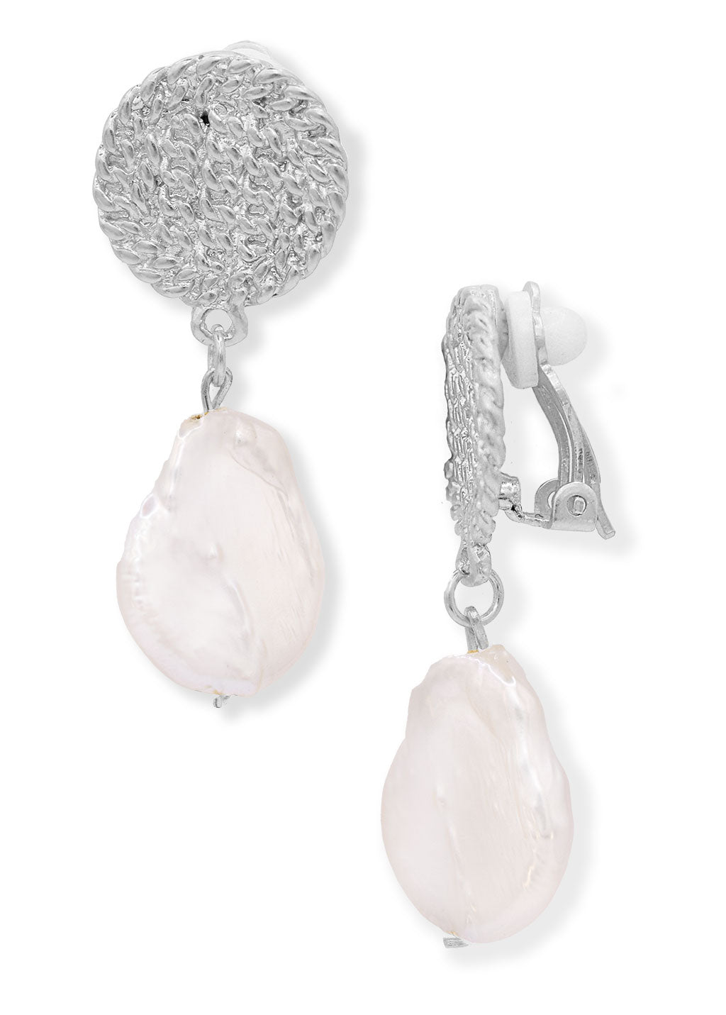 Disc & flat pearl clip-on earrings - Karine Sultan