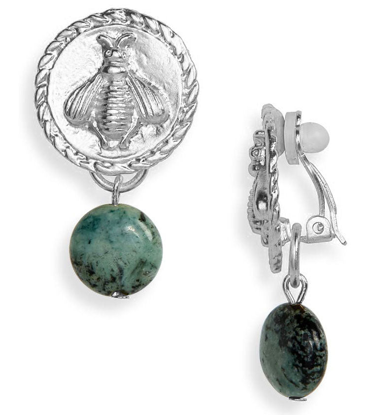 African jasper bee clip-on earrings - Karine Sultan