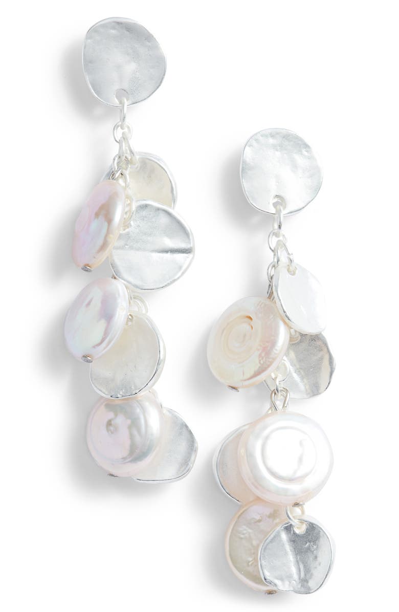 Coin and flat pearl chandelier earrings - Karine Sultan