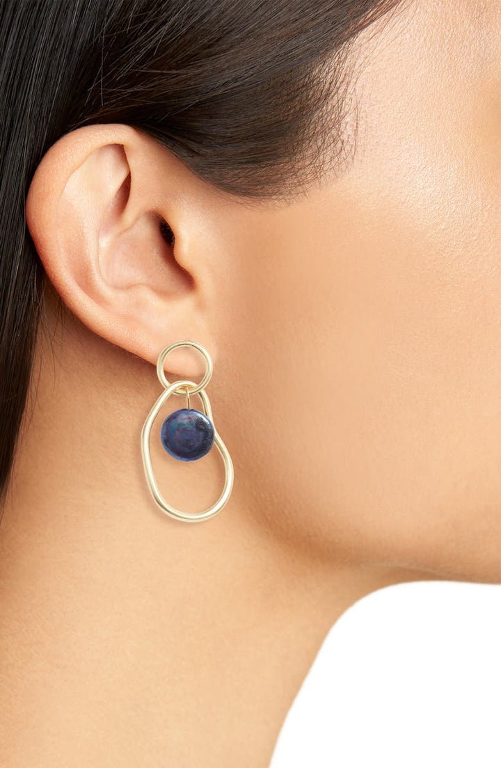 Organic link and peacock pearl drop earrings - Karine Sultan