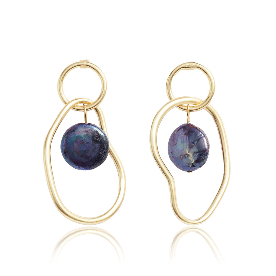 Organic link and peacock pearl drop earrings - Karine Sultan