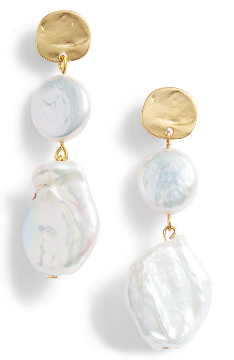 Genuine flat pearl linear drop earrings - Karine Sultan